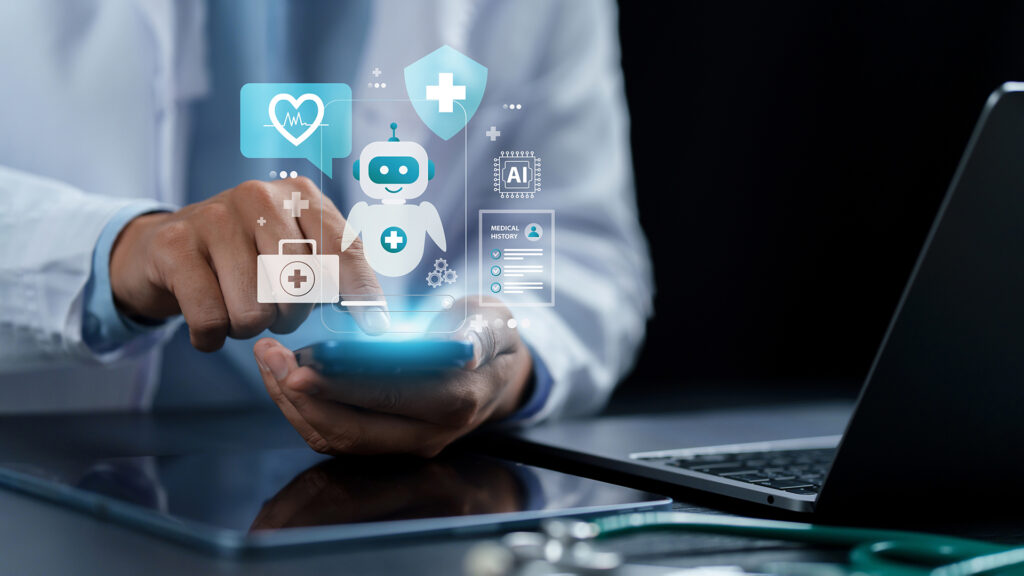 Healthcare,Chatbot,And,Medical,Technology,Concept.,A,Doctor,Using,A
